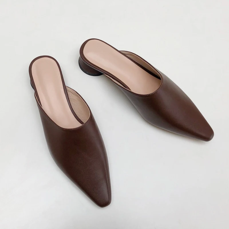 

Women's genuine leather slip-on low heel sandals slingback mules high quaity femle casual daily shoes sandalias slipons footwear