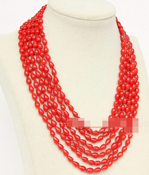 

N2453 Wonderful 6rows 5X8mm drop shape red CORAL necklace N Discount