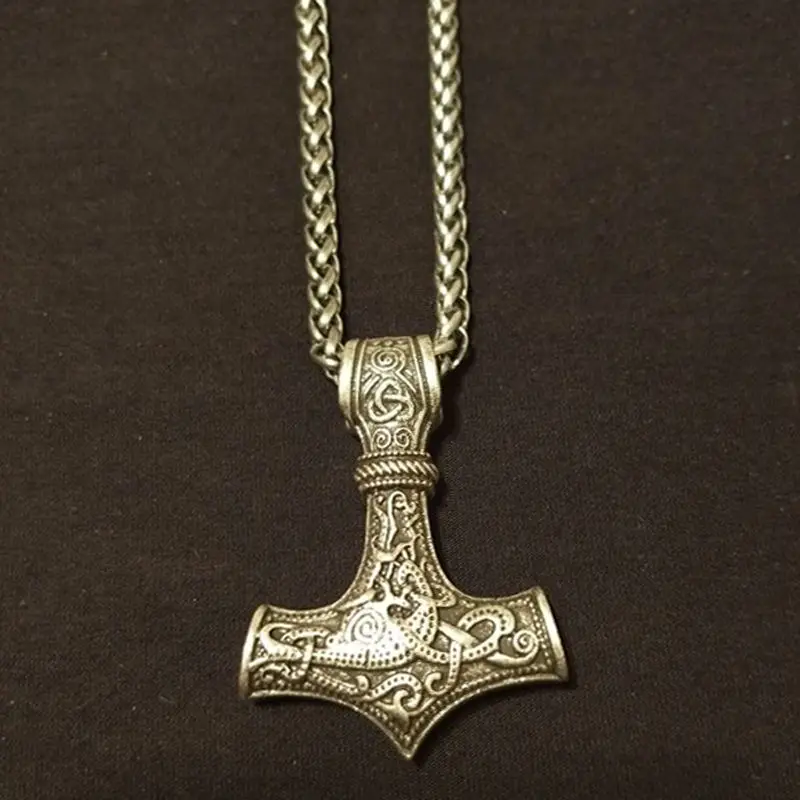 1pcs dropshipping Viking Necklace Mjolnir Hammer Pendant Huge Thor hammer Mjolnir Viking Amulet Hammer Scandinavian Pendant (4)