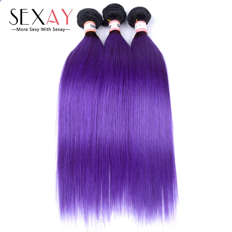 

8A Grade 1B/Purple Ombre Human Hair Extensions 4 Bundles Peruvian Straight Two Tone 1B/Purple Ombre Hair Weave 100g Dark Roots