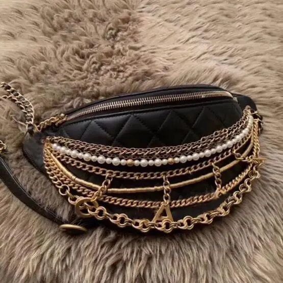 

Free shipping!!2019 pearl Fanny pack female foreign style bag small fragrance wind female bag diagonal across the chest bag pers