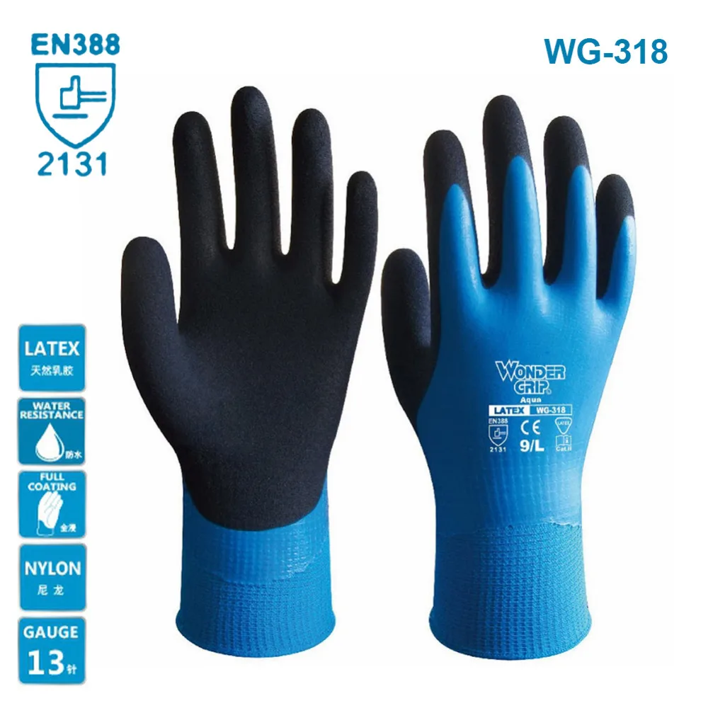 Protective Gloves Safety Gloves Garden Work Gloves Wonder Grip Gloves Latex Waterproof Fully Coated Gloves Nylon Blue Work Coldproof Protection Gardening