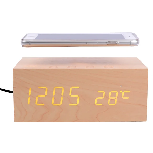 Mobile Phone Bluetooth mini Speaker Wireless Charging Wooden Portable LED Display Touch Keys Bluetooth Speaker Wireless