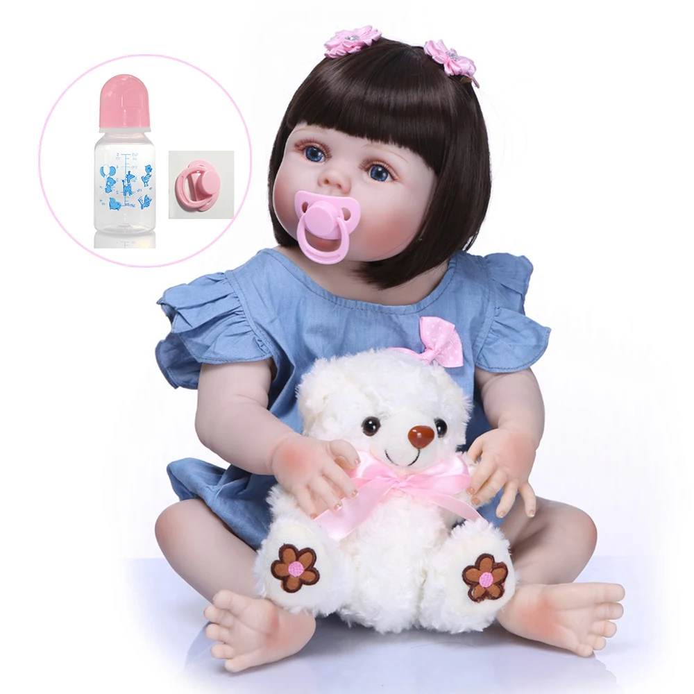 

55cm Reborn Handmade Non-toxic doll hard Silicone vinyl Lifelike Straight hair Baby Bonecas girl kid bebe doll reborn menina de