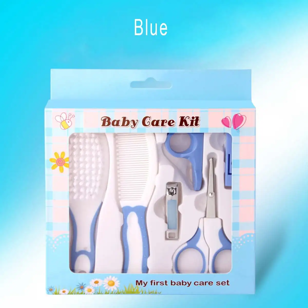 6Pcs/Set Baby Infant Kids Nail Hair Health Care Grooming Brush Comb Scissors Kit Grooming Brush Kit Baby Care - Цвет: Синий