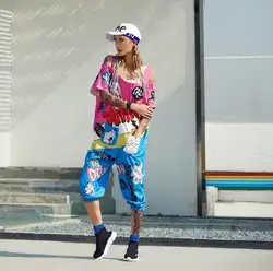 Уличная новый хип-хоп брюки Для женщин комбинезоны с плечевой ремень мультфильм Граффити Забавный буклет женские брюки