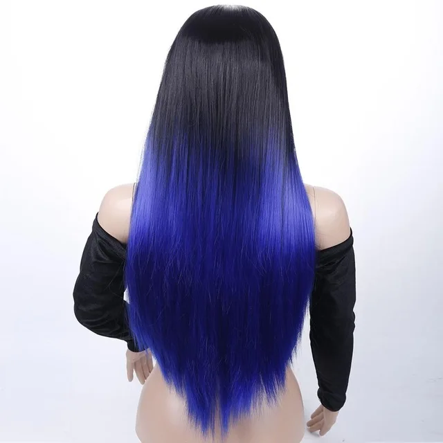 JINKAILI Ombre розовый блонд коричневый прямые длинные парики для женщин средние темные корни термостойкие синтетические Косплей Повседневный парик - Цвет: Синий