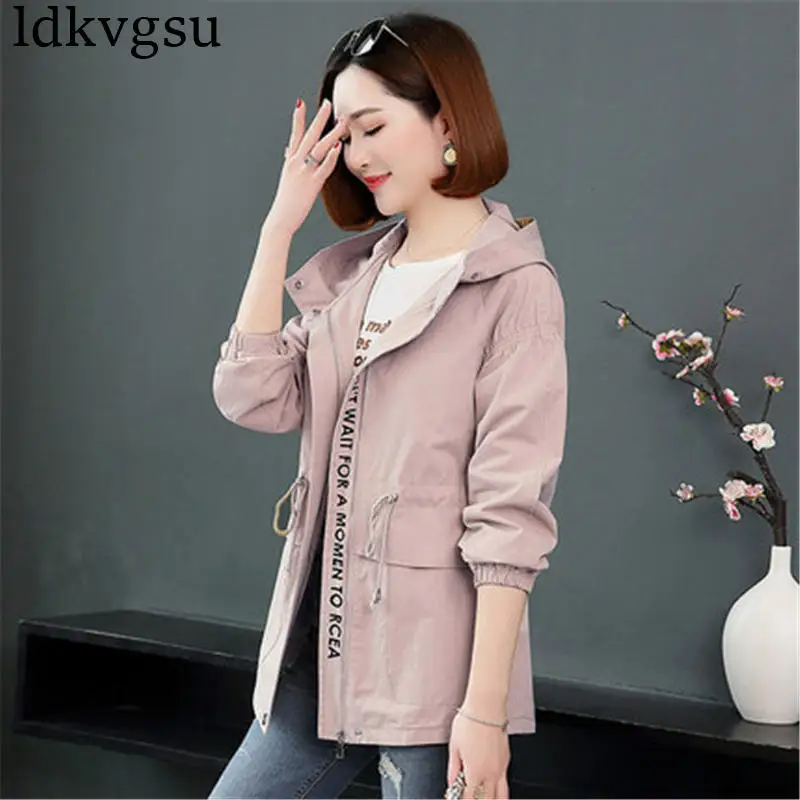 Новая модная короткая куртка женская Корейская Весна Осень Женские Пальто Повседневная ветровка с капюшоном верхняя одежда V419 - Цвет: pink