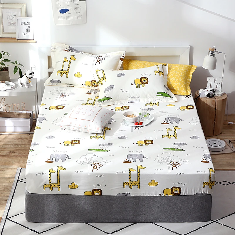

Ellow Baby Elephant Pattern 3Pcs Cottton Fitted Sheet Mattress Cover Bed Sheets Bedlinens With Elastic Band Single Double Queen
