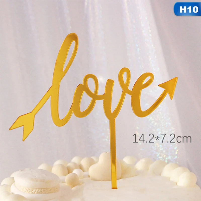 Счастливый День святого Валентина торт Топпер Любовь Сердце Золото акрил кекс Топпер для свадьбы Валентина юбилей торт украшения - Цвет: H10