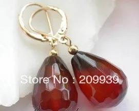 

hj 00190 nature 18mm wine red drip faceted agate dangle earring
