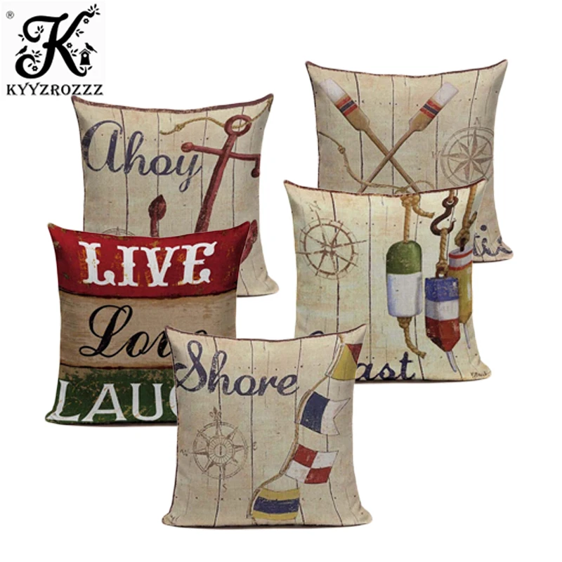 Cheap Linen Cotton Summer Ocean Style Marine Pillow Throw 45Cmx45Cm