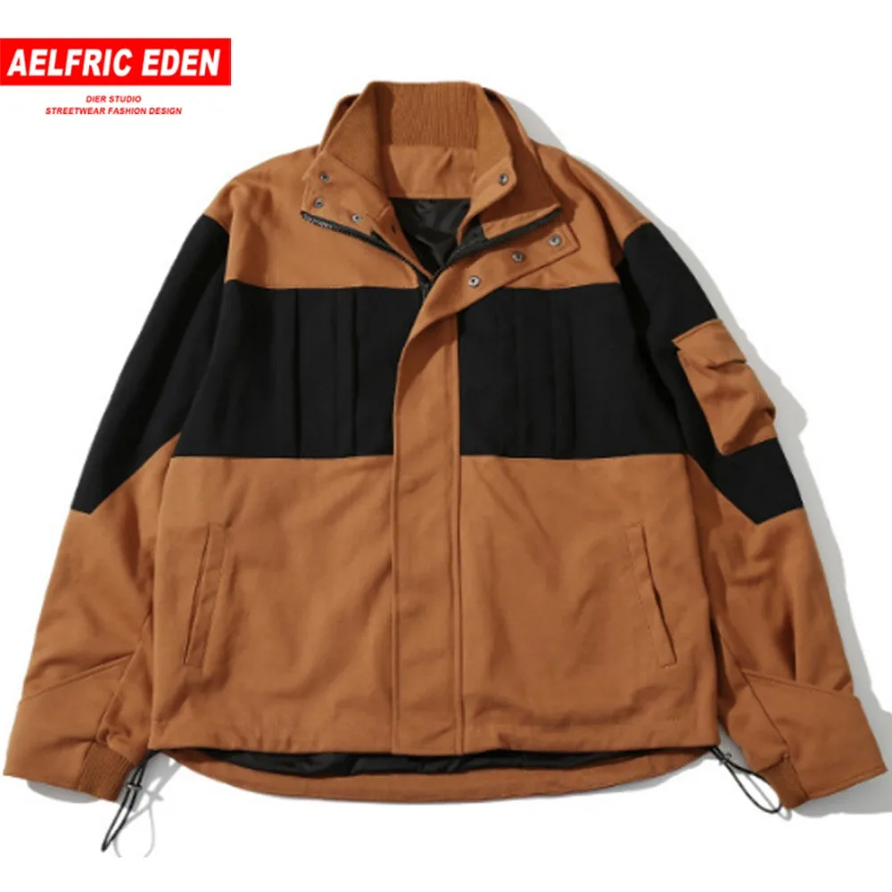 

Aelfric Eden Hip Hop Color Block Patchwork Big Pocket Half Zip Men Jackets 2018 Winter Casual Male Jackets Coats Streetwear F504