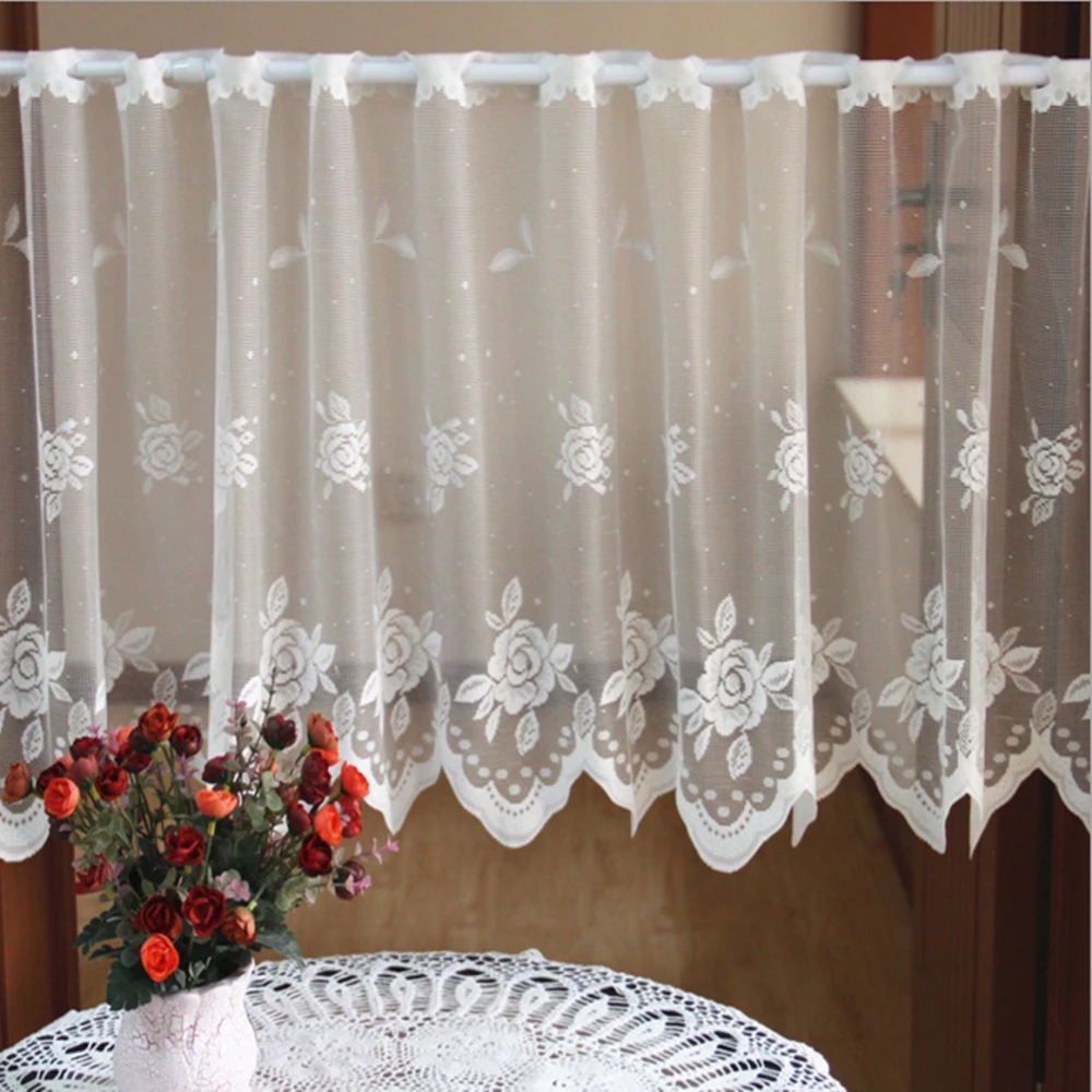 150x50 см Чистый белый современный кухонный занавес короткая вышивка тюль занавеска для окна балдахин кофейная занавеска для домашнего декора