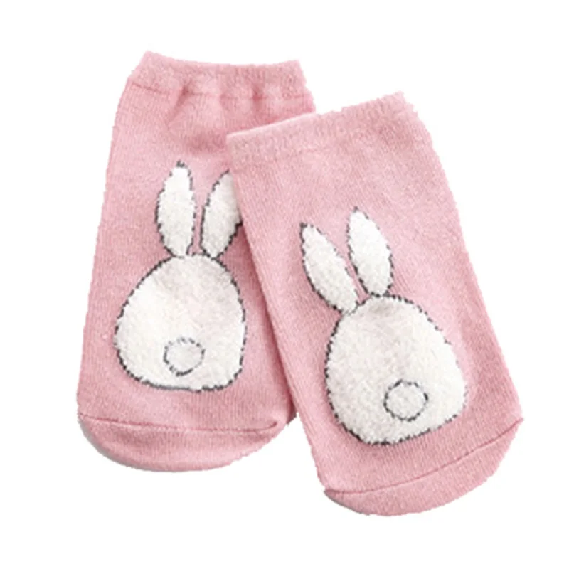 Детские носки с милыми животными для мальчиков и девочек от 0 до 4 лет, детские Нескользящие повседневные хлопковые носки - Цвет: Rabbit-Pink