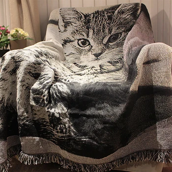 

RUBIHOME 1 Piece 120x150cm White Black Animal Cat Air Conditioning Blankets Bedsheet Sofa Cover Summer Office Quilts