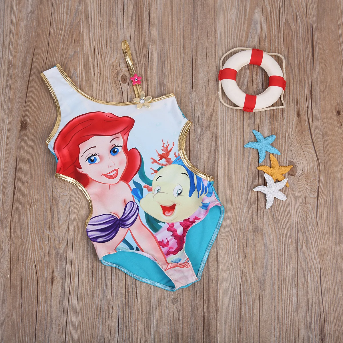 Цельный купальник с растительным узором Русалочки для маленьких девочек, купальные костюмы на одно плечо, пляжная одежда для детей, купальные костюмы
