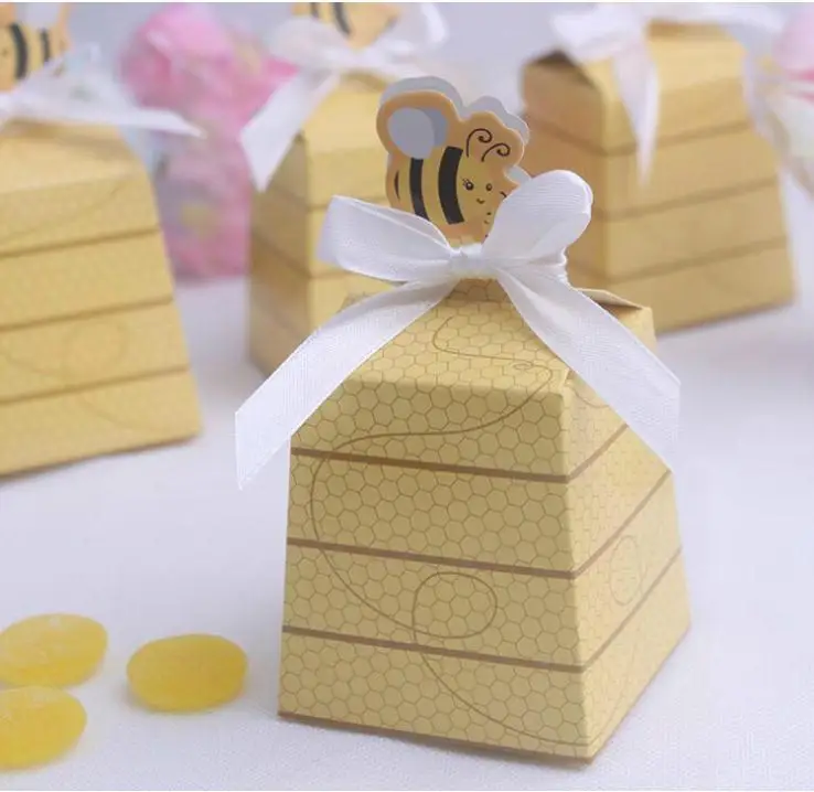 Новинка 100 шт/партия Сладкая пчела дизайн конфеты шоколадное печенье коробка Свадьба День рождения любимые подарочные коробки Baby Shower коробка конфет