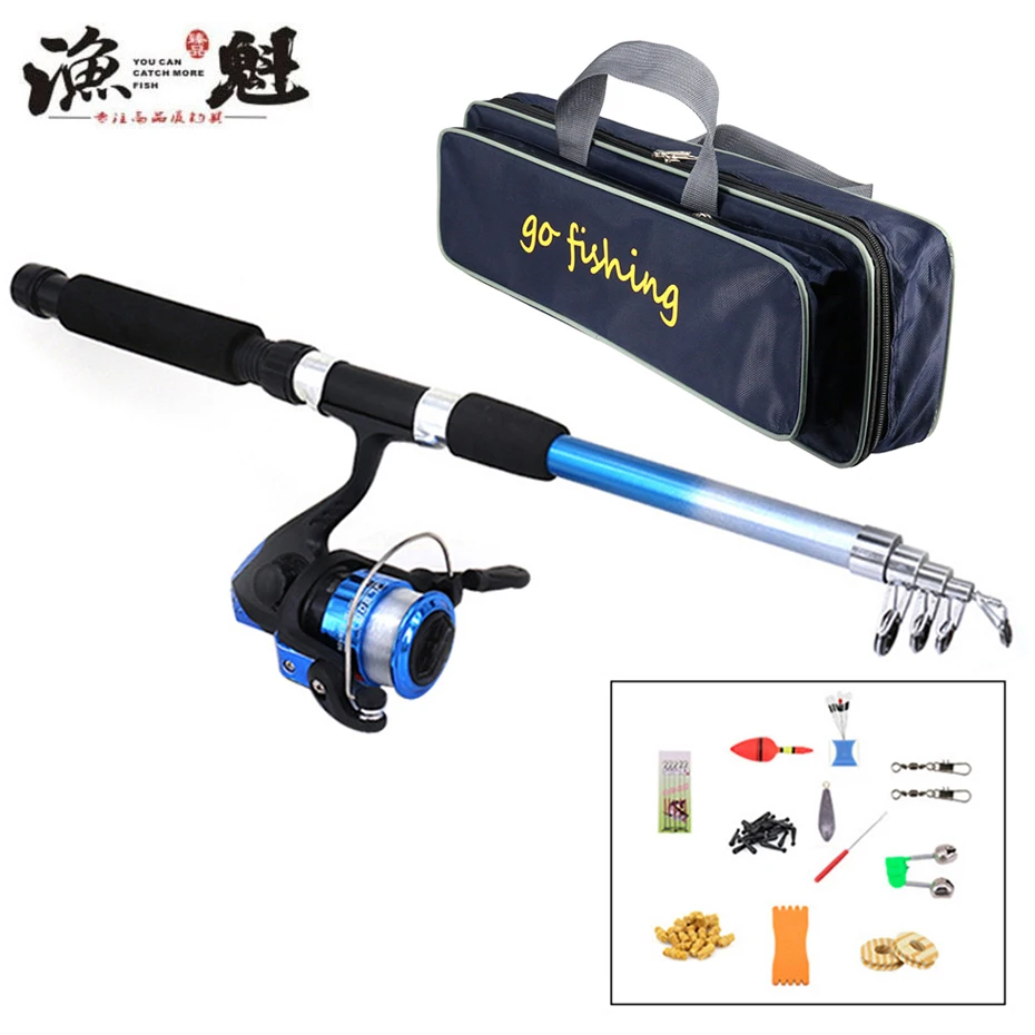 

YUKUI Fishing Rod Reel Combo Full Kit 1.8m Telescopic Fishing Rod Spinning Reel Set with Hooks Lures Barrel Swivels Storage Bag
