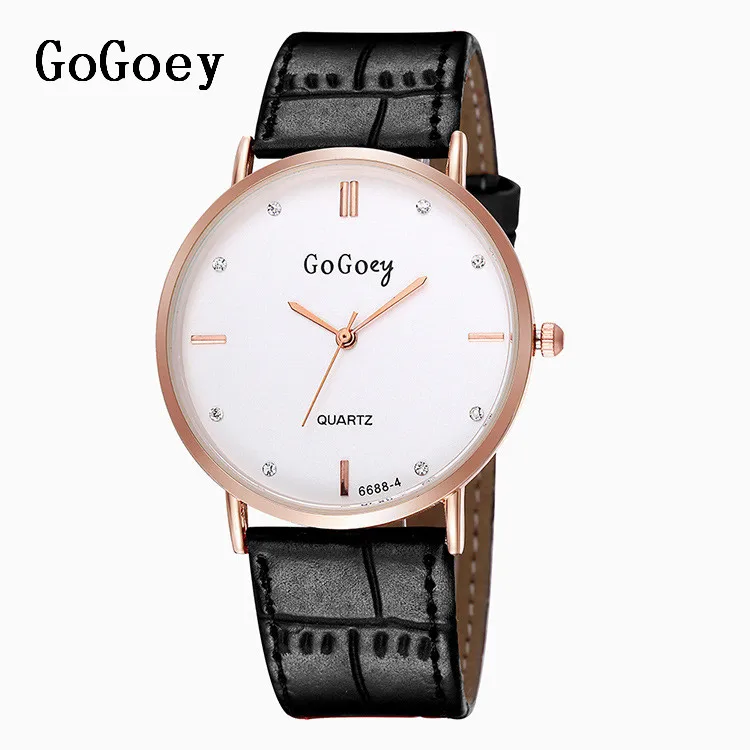

Top Gogoey Brand leather watches women men fashion casual crystal dress quartz wristwatch Relogio Feminino 6688-4