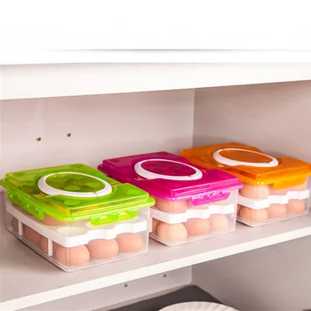 

High Quality 2 Layer 24 holes Plastic Egg Holder Storage Box Egg Storage Box Portable Eggs Crisper Kitchen Supplies