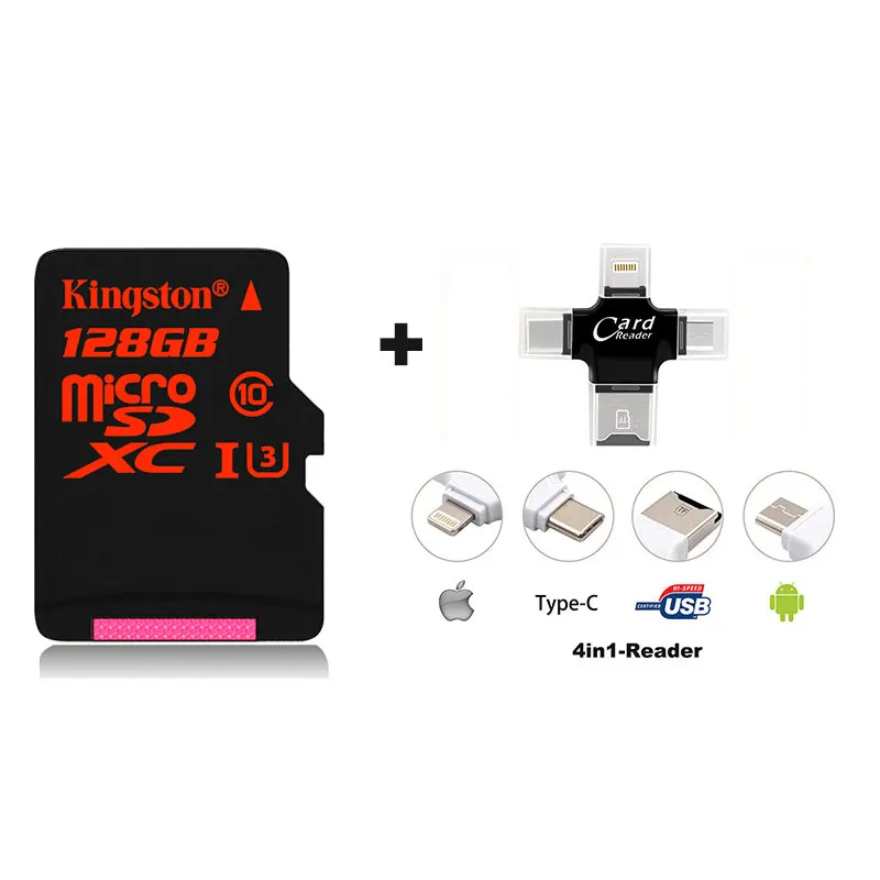 Kingston micro SD 32 Гб 64 Гб 128 Гб HD память MicroSD тахограф Экшн-камера беспилотный монитор TF карты для UAV GoPro камера карта - Емкость: SDCA3-128G-4in1reade