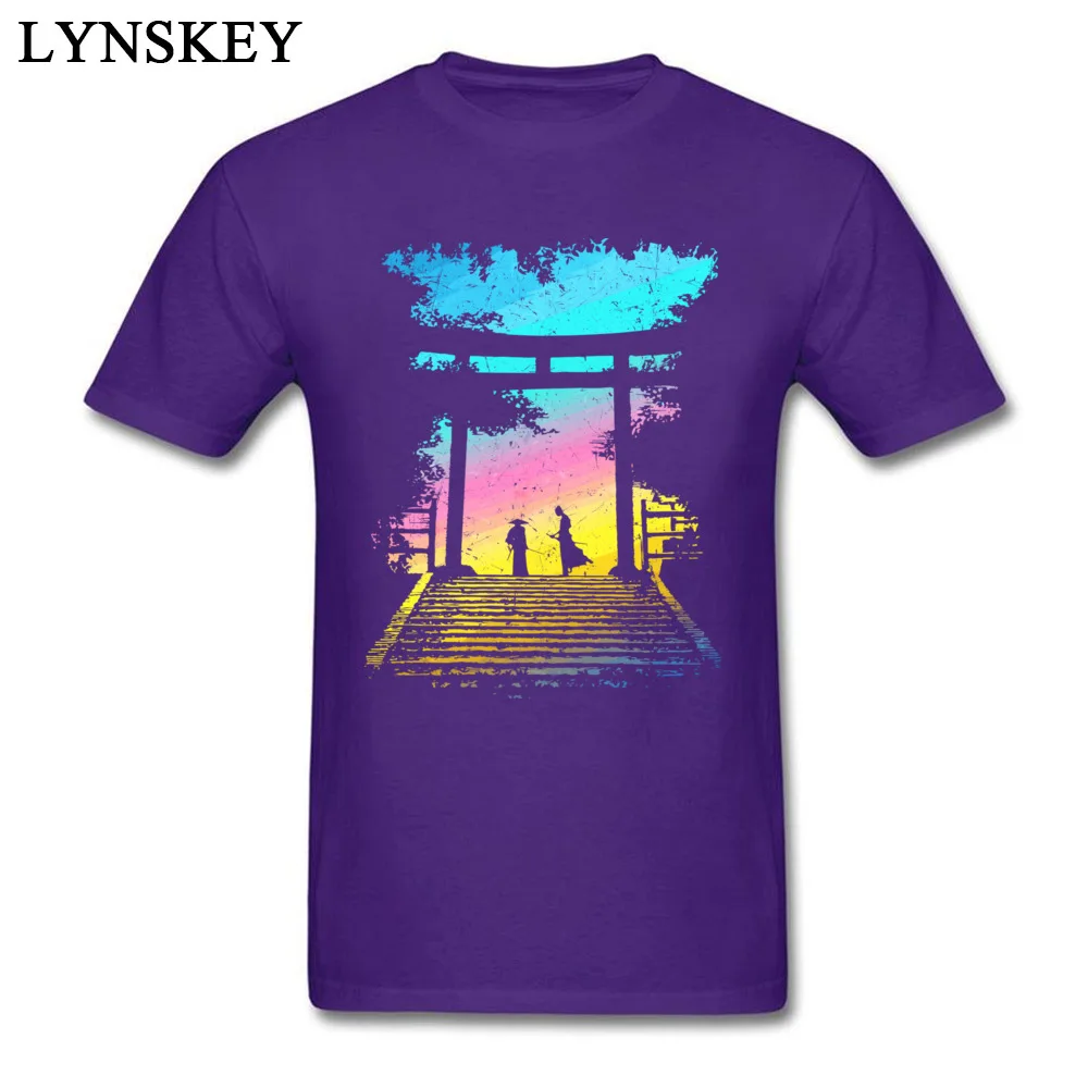 Men Tops Shirt Brand New Birthday T-Shirt 100% Cotton Round Neck Short Sleeve Normal Group Tee Shirt Top Quality Wholesale Two Samurai Ronin Ready to fight by Sunrise at the Torii gate purple