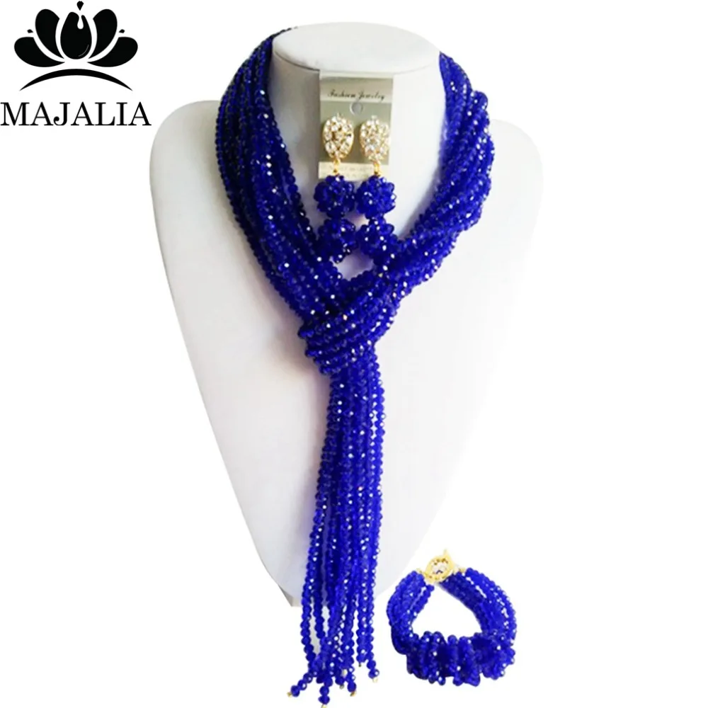 

2017 Fashion Nigeria Wedding african beads jewelry set blue Crystal necklace Bridal Jewelry sets Free shipping VV-145