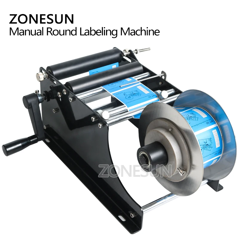 ZONESUN Manual Round Labeling Machine Plastic Bottle Can Labeler Label Applicator For Glass Metal Bottle