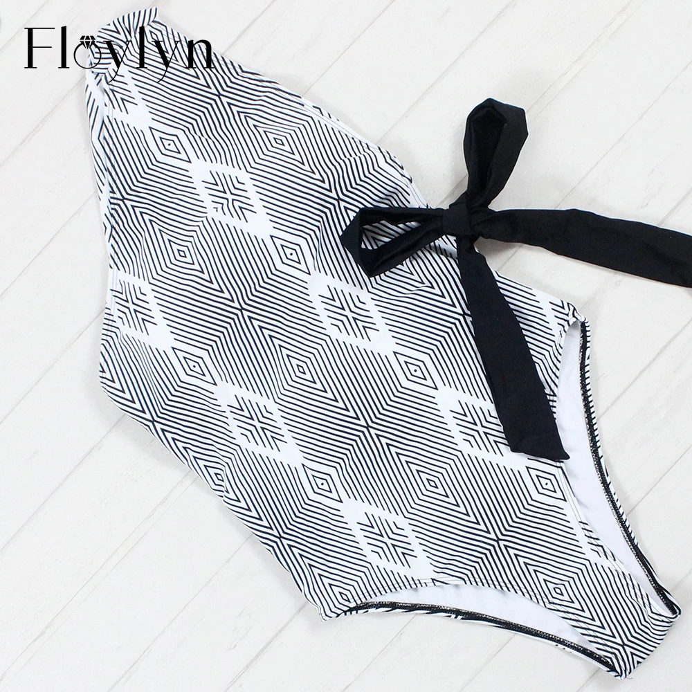 

Floylyn New Sexy Off The Shoulder Print Swimwear Women One Piece Swimsuit Female Bathing Suit Monokini Swim Suit Wear