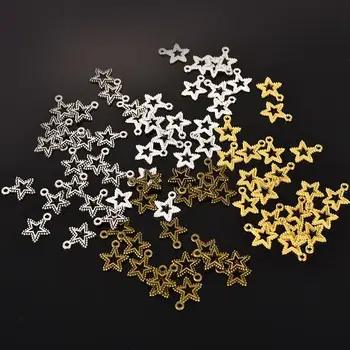 

50pcs Zinc Alloy Mini Five-pointed Stars Antique Silver Color Hollow Charms Pendants Gold for DIY Jewelry Making Handmade Craft