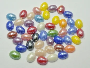 

200 Mixed Color Luater AB Oval Flatback Glass Cabochon Half Pearl 6X8mm