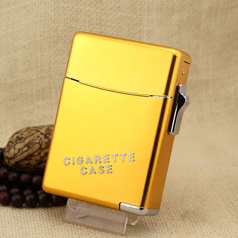 20 сигарет) Лучший Автоматический Металлический Чехол для сигарет с зажигалкой, Мужская коробка для прикуривателя - Цвет: gold color