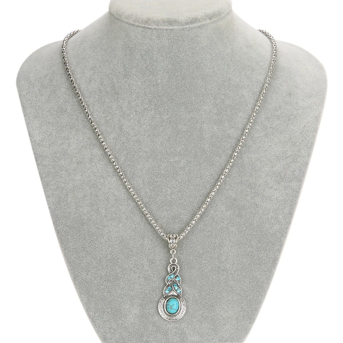Vintage Synthetic Stone Tibetan Pendant Necklace Shellhard Trendy Link Chain Crystal Necklace For Women Fashion Jewelry Bijoux