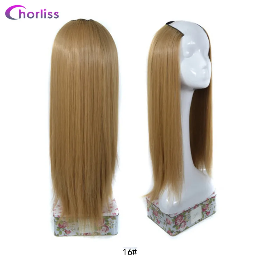 Blonde Chorliss 24 ''длинные прямые синтетические u-образные волосы парик для женщин Омбре u-часть клип в наращивание волос синий черный шиньон - Цвет: Blonde
