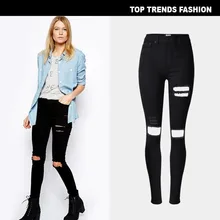 Модные женские черные рваные джинсы, уличная одежда большого размера, рваные джинсы для женщин, одежда 2617