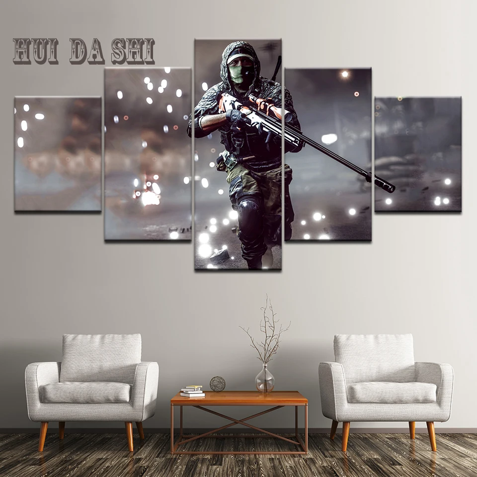 

5 Piece Canvas Art Canvas Painting Battlefield Sniper HD Printed Wall Art Home Decor Poster Pictures for Living Room Artwork