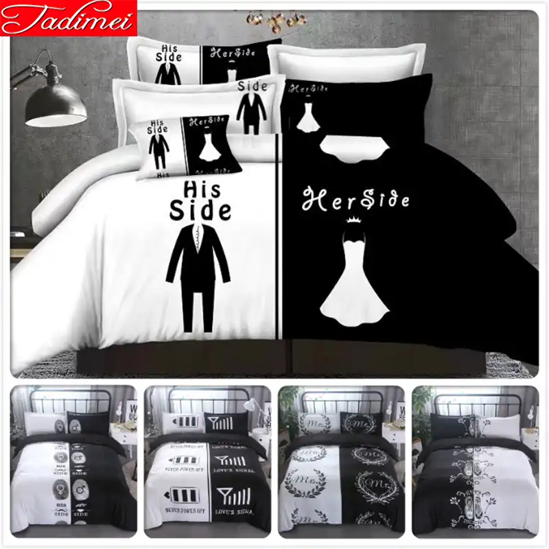 Black White Creative Lover Couple Sweet Double Queen King Size