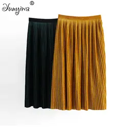 A-Line женские юбки до колена Jupe женские юбки Mujer Женская новая бархатная длинная однотонная плиссированная юбка