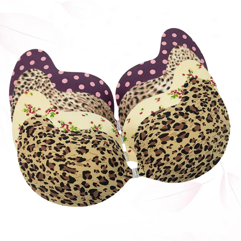 

High Quality Silicone Invisible Leopard Floral Strapless Push Up Adhesive Front Closure Bras