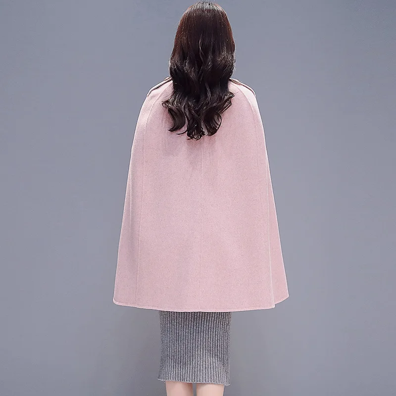 2018 New Autumn Mid Wool Cape Coat Women Korean Style A Line Cloak Coats Fashion Turn Down Collar Abrigos Mujer Elegante Pink 2018 New Autumn Mid Wool Cape Coat Women Korean Style A Line Cloak Coats Fashion Turn Down Collar Abrigos Mujer Elegante Pink