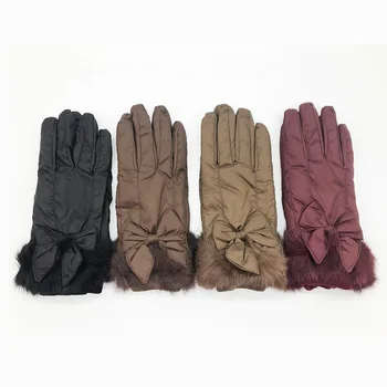 

FLYBER Elegant Solid Bow Tie Design Winter Gloves Full Finger Soft Wrist Mittens Warm Protection Screen Touch guantes mujer