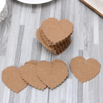 

100 PCS Kraft Paper Tags Heart-Shape Hand Draw Cardboard DIY Jewelry Card Accessories