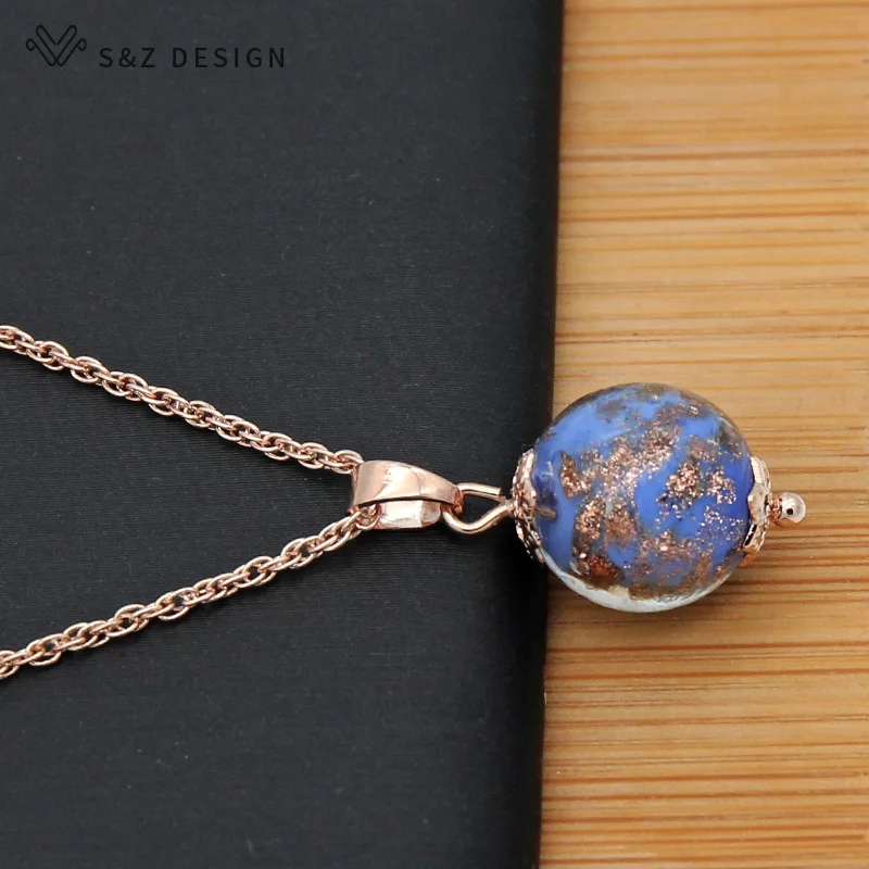 S&Z DESIGN New Fashion 585 Rose Gold Color Glaze Pendant Necklace For Women Girl Fine Temperament Wedding Party Gift