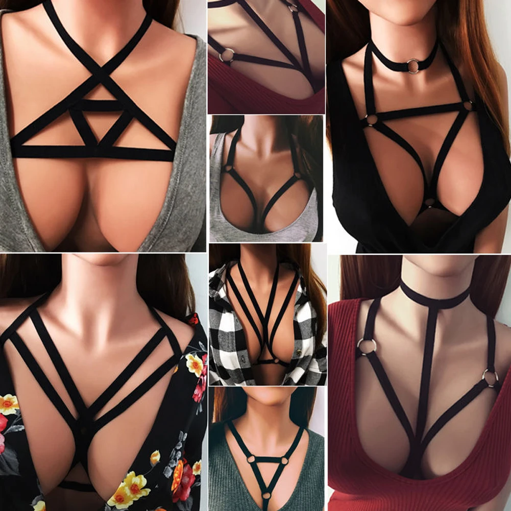 

9 types 2018 Hot Women Sexy Open Cage Bra Tops Erotic Bandage Cross Goth Body Straps Bondage Lingerie Halter Bra Garter Strap