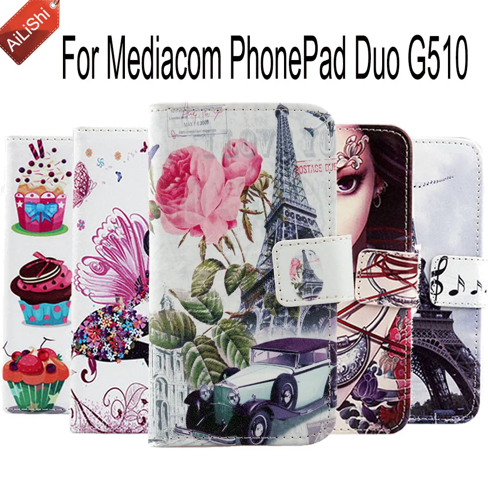 

Book-Style Flip Cartoon Painted Leather Case For Mediacom PhonePad Duo G510 Fashion PU Cover Skin With Card Slot In Stock