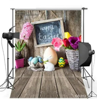 

Happy Easter Egg Flower Leaves Wood Floor photo studio background Vinyl cloth High quality Computer Print Children kids backdrop