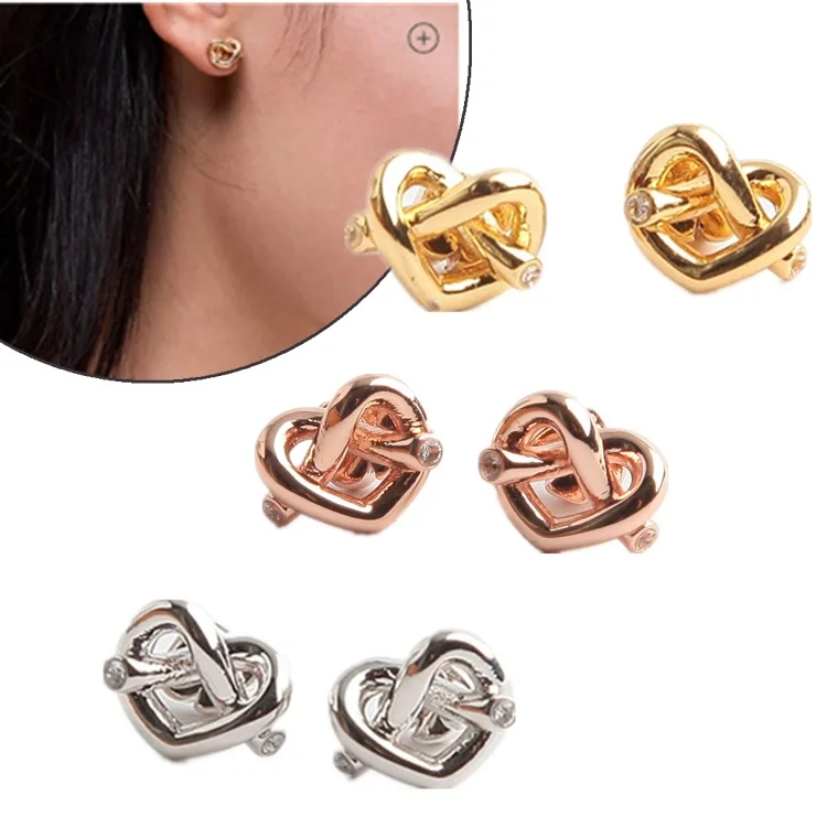 

American Simple New Button Heart Ear Nail Delicate Ear Nail Tri-color earrings