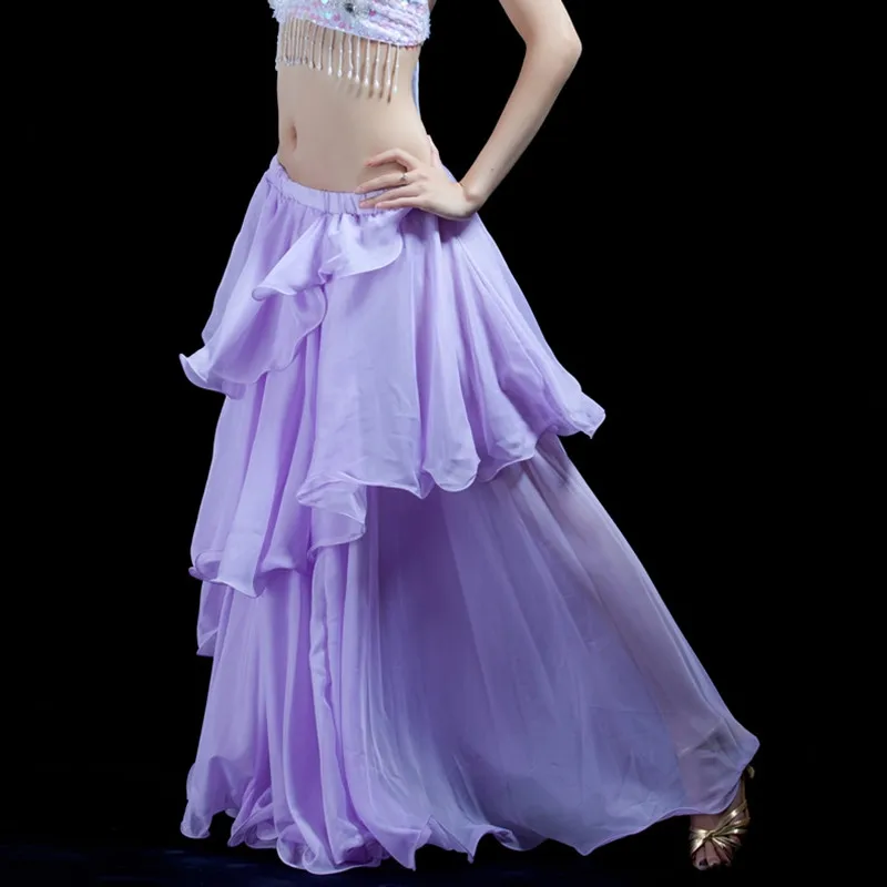 light purple 11 Цвета Женская Одежда для танцев оборками длиной макси юбки живота Танцы аксессуары 3 слоев шифона юбка для занятий Танцем Живота - Цвет: light purple