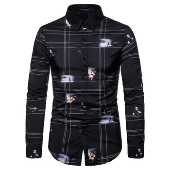 

YS025 European Fall 2019 New Fashion Autumn Clothing Plus Size Long Sleeve Men's Printed Shirt